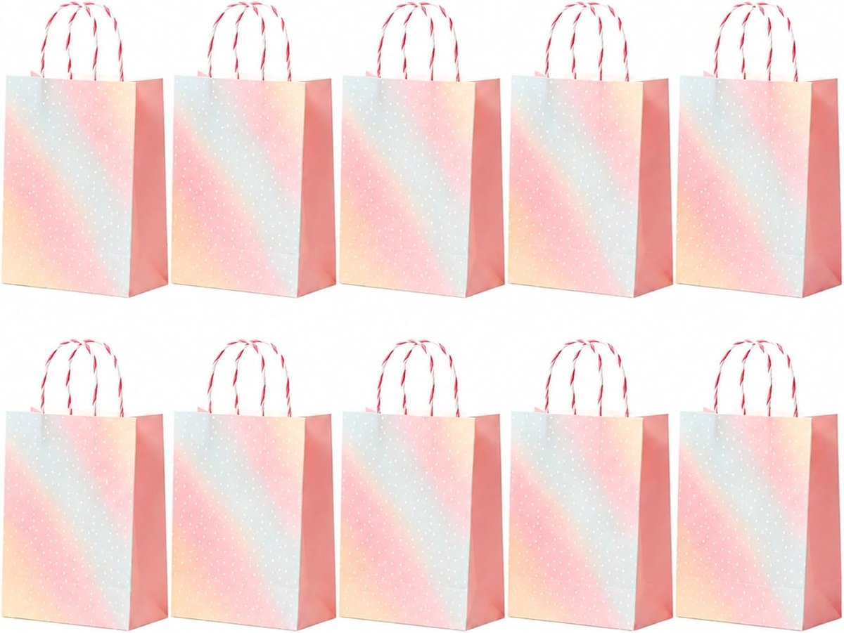 Cadeautassen 10 stuks - Regenboog Kraftpapier 20x10x25,5cm - Milieuvriendelijk & Stevig - Perfect voor Feestjes - ShopVlot