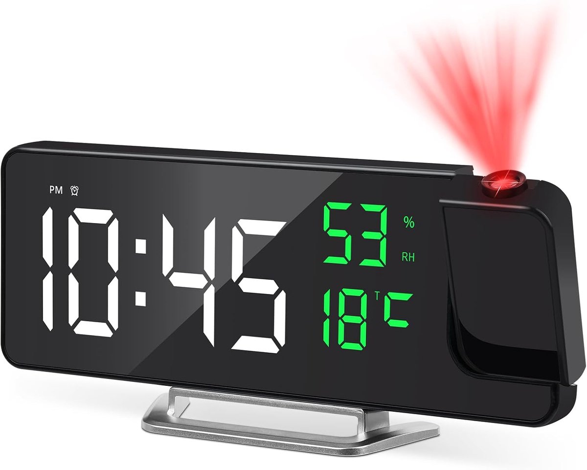 Digitale wekker met plafondprojector - temperatuur en vochtigheid - verstelbare helderheid - ideaal voor slaapkamer - ShopVlot