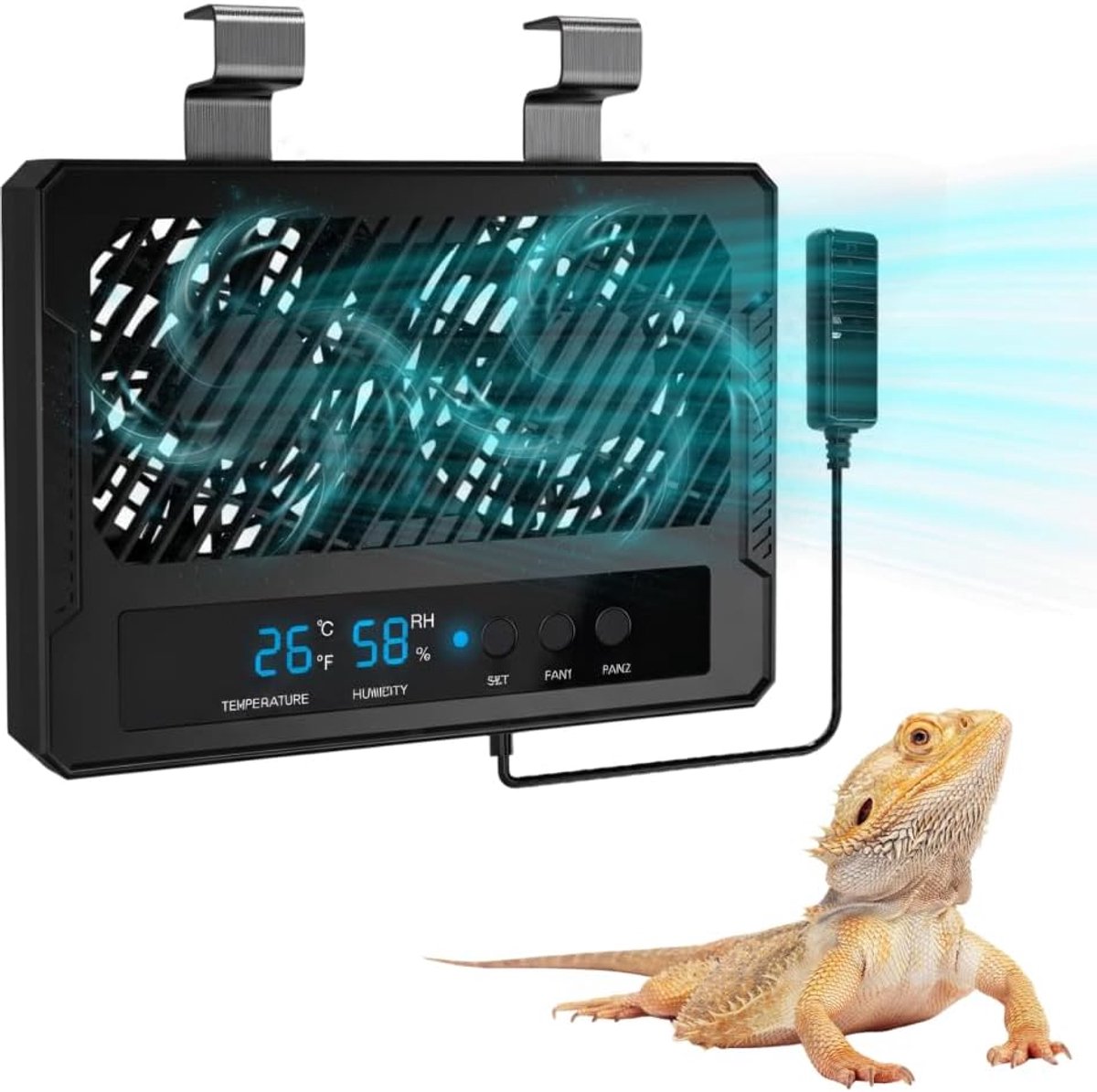 Reptielen ventilator met dubbele afvoer - Ecologisch koelsysteem - Vochtigheidsensor - Ideaal voor terrarium - ShopVlot