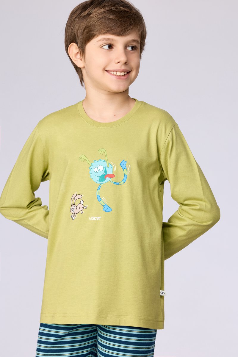 Woody Jongens-Heren pyjama groen - maat 128/8J