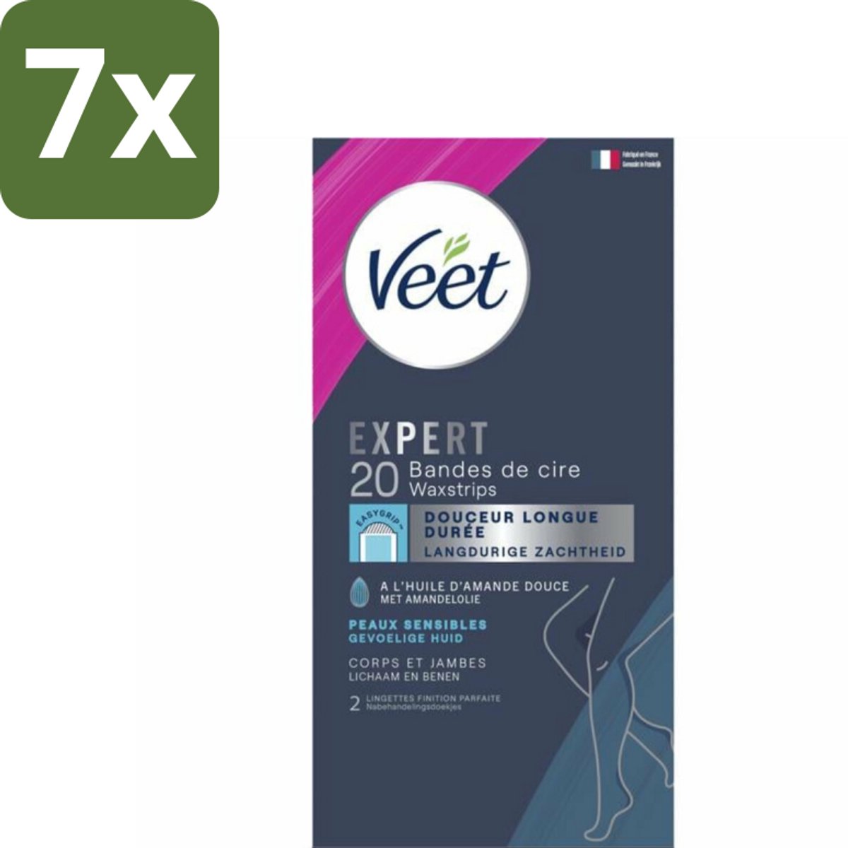 Veet Expert - Ontharingsstrips - Lichaam & Benen - Gevoelige Huid - 20 strips - Bulkverpakking - 7 stuks