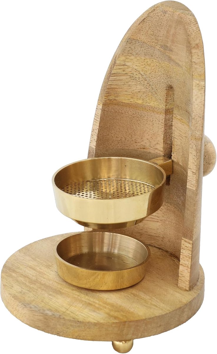 Wierookbrander 15 cm - Handgemaakt van mango hout en messing - Verstelbare zeefhoogte - Voor veilig en zacht roken - ShopVlot