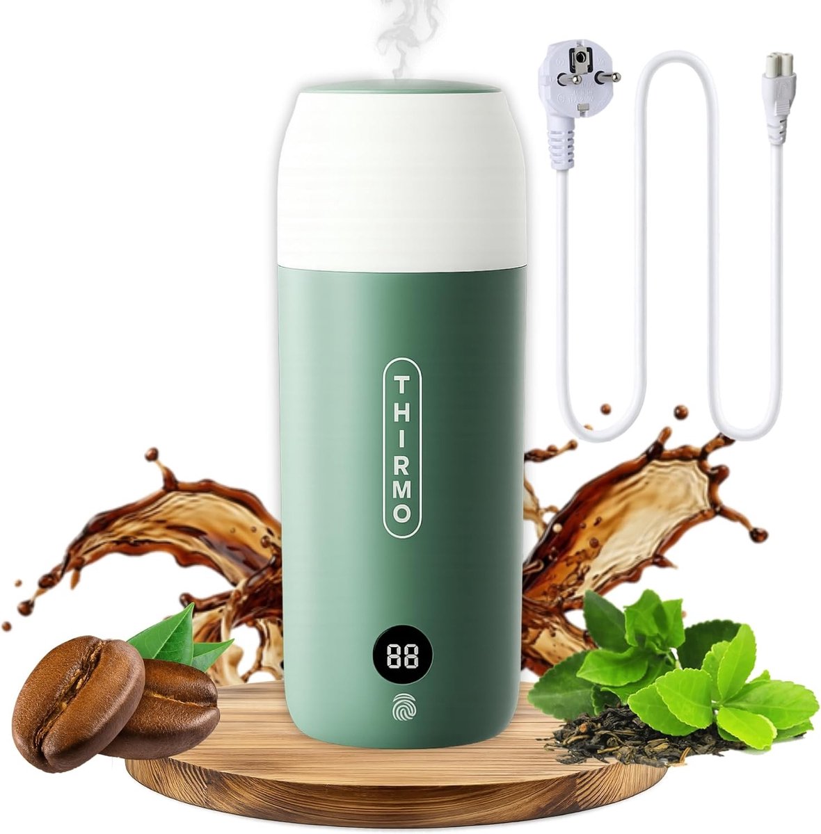 Elektrische Waterkoker - Groen - 450 ml - Roestvrijstalen Mini Waterkoker met LED-Display - Voor Thee en Koffie