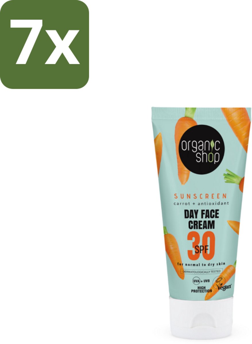 Organic Shop - Zonnebrandcrème Gezicht SPF 30 - Normale Huid - 50 ml - Bulkverpakking - 7 stuks
