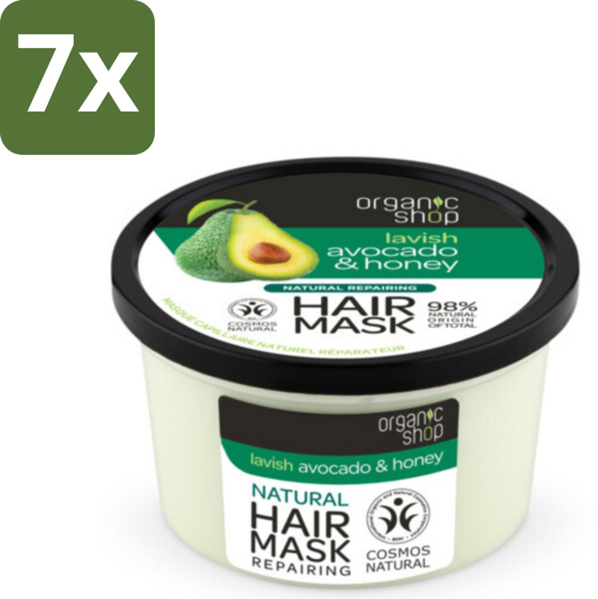 Organic Shop - Haarmasker Avocado & Honey - Hydraterend en Verzachtend - 250 ml - Bulkverpakking - 7 stuks