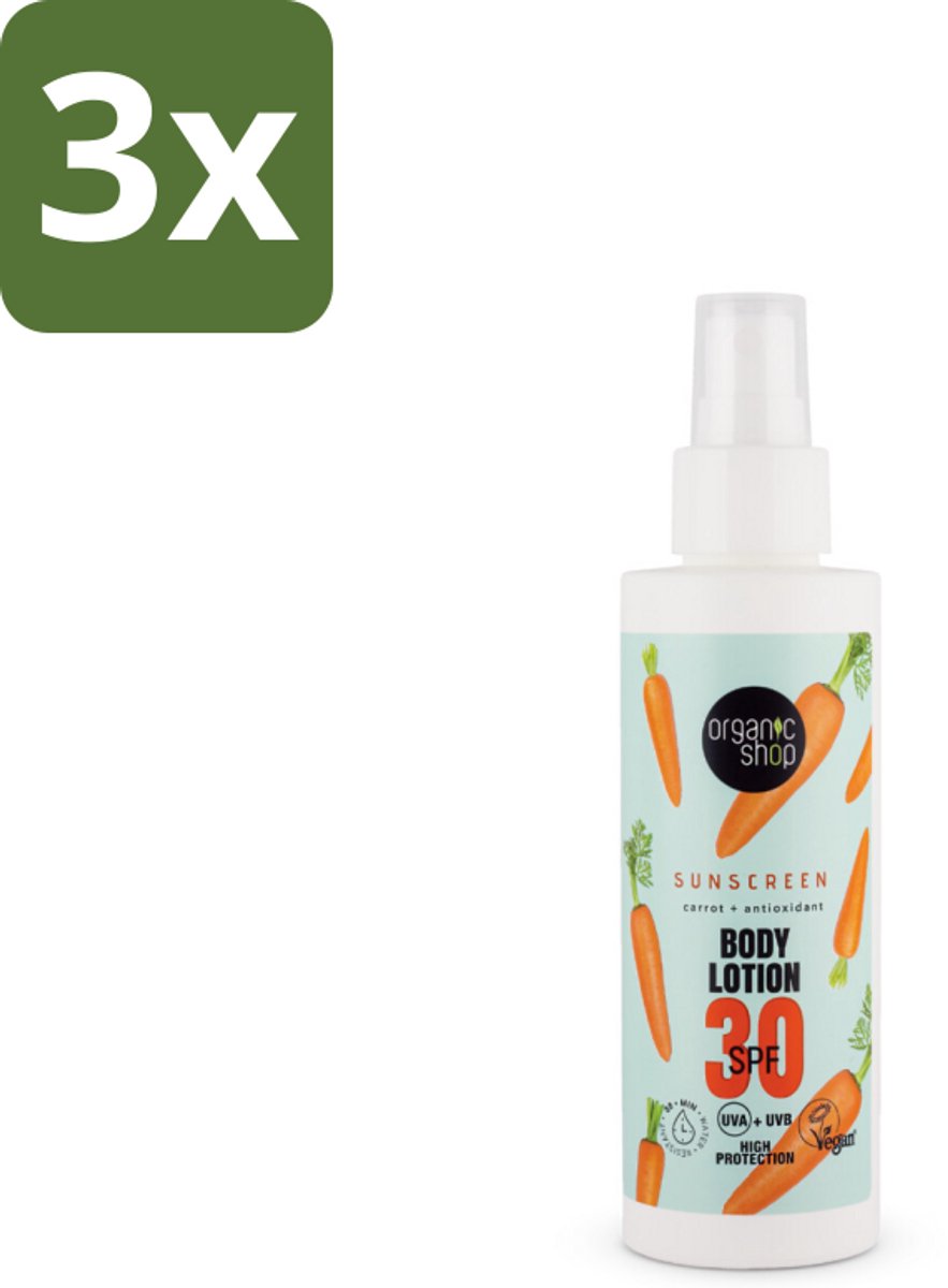 Organic Shop - Zonnebrandcrème SPF 30 - Bescherming tegen de Zon - 150 ml - Bulkverpakking - 3 stuks