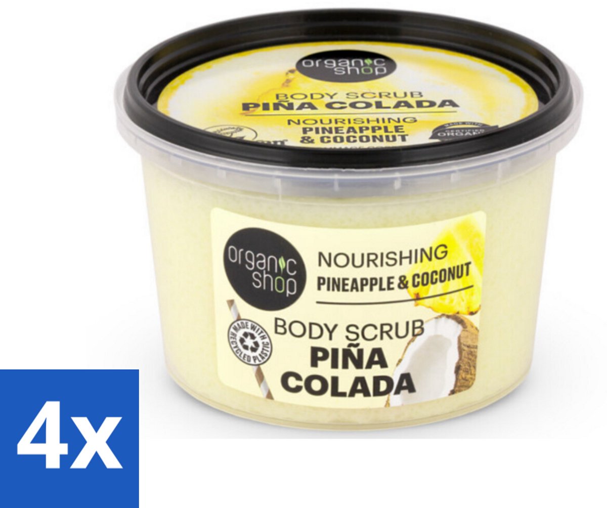 Organic Shop - Body Scrub Pineapple & Coconut - Verfrissend en Voedend - 250 ml - Voordeelverpakking - 4 stuks