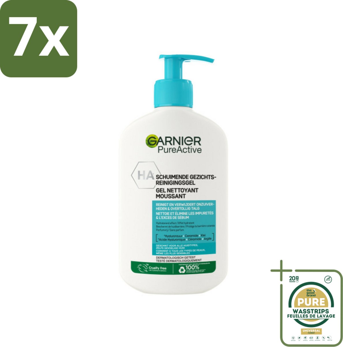 7 x Garnier - Pure Active - Gezichtsreiniger - Hydraterend - 250 ml - Grootverpakking - Gezichtsreiniger - Hydraterend - Zuivere Huid - Huidbarrière - Hyaluronzuur