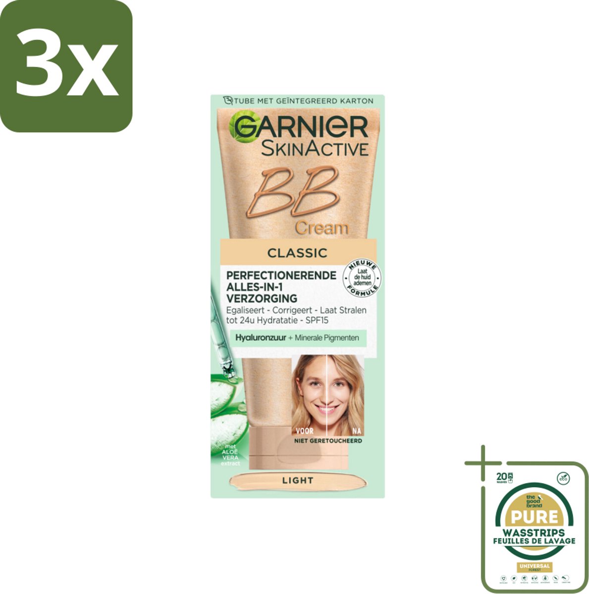 3 x Garnier - SkinActive - BB Cream Classic Light - 5-in-1 Verzorging - 50 ml - Grootverpakking - BB Cream - 5-in-1 Verzorging - Huidverzorging - Teintverzorging - SPF 15