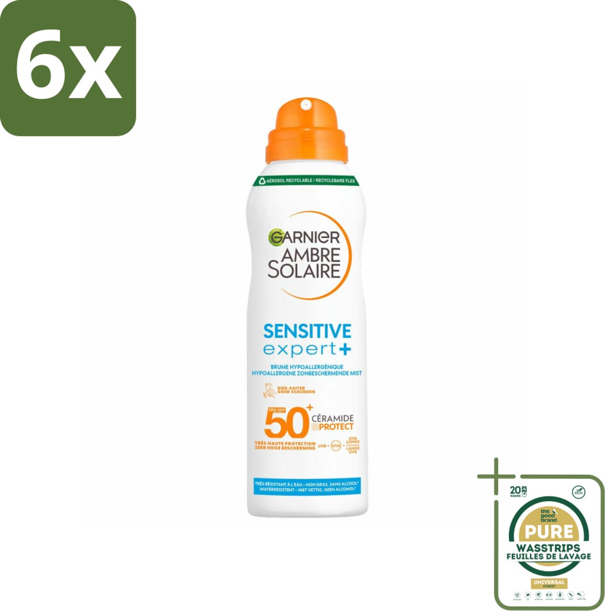 Garnier - Ambre Solaire - Mist Spray - Sensitive Expert+ - SPF 50+ - 150 ml - Voordeelverpakking - 6 stuks - Gevoelige huid - SPF 50
