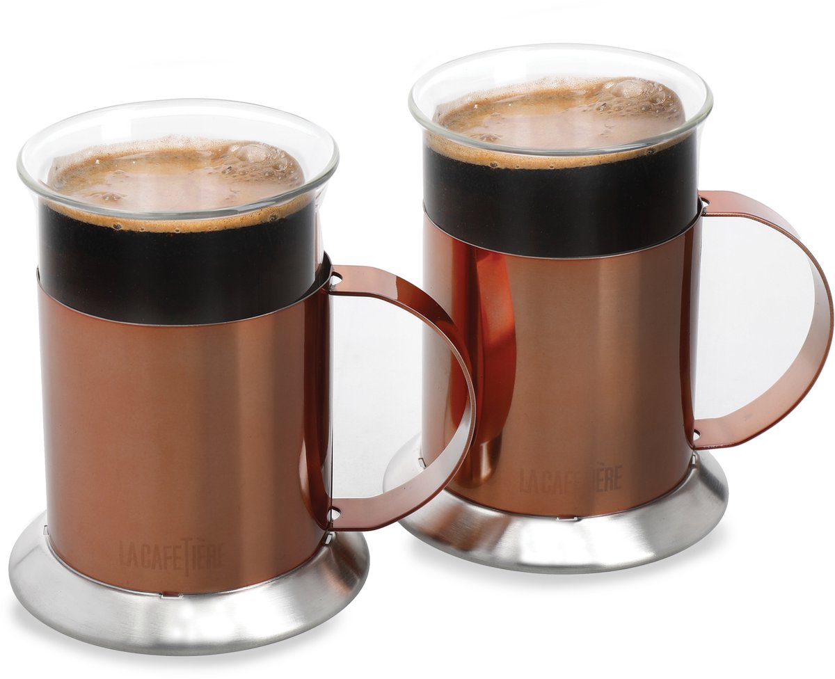 La Cafetière - Koffiekopjes - RVS - Koperkleurig - Dubbelwandig - Set van 2
