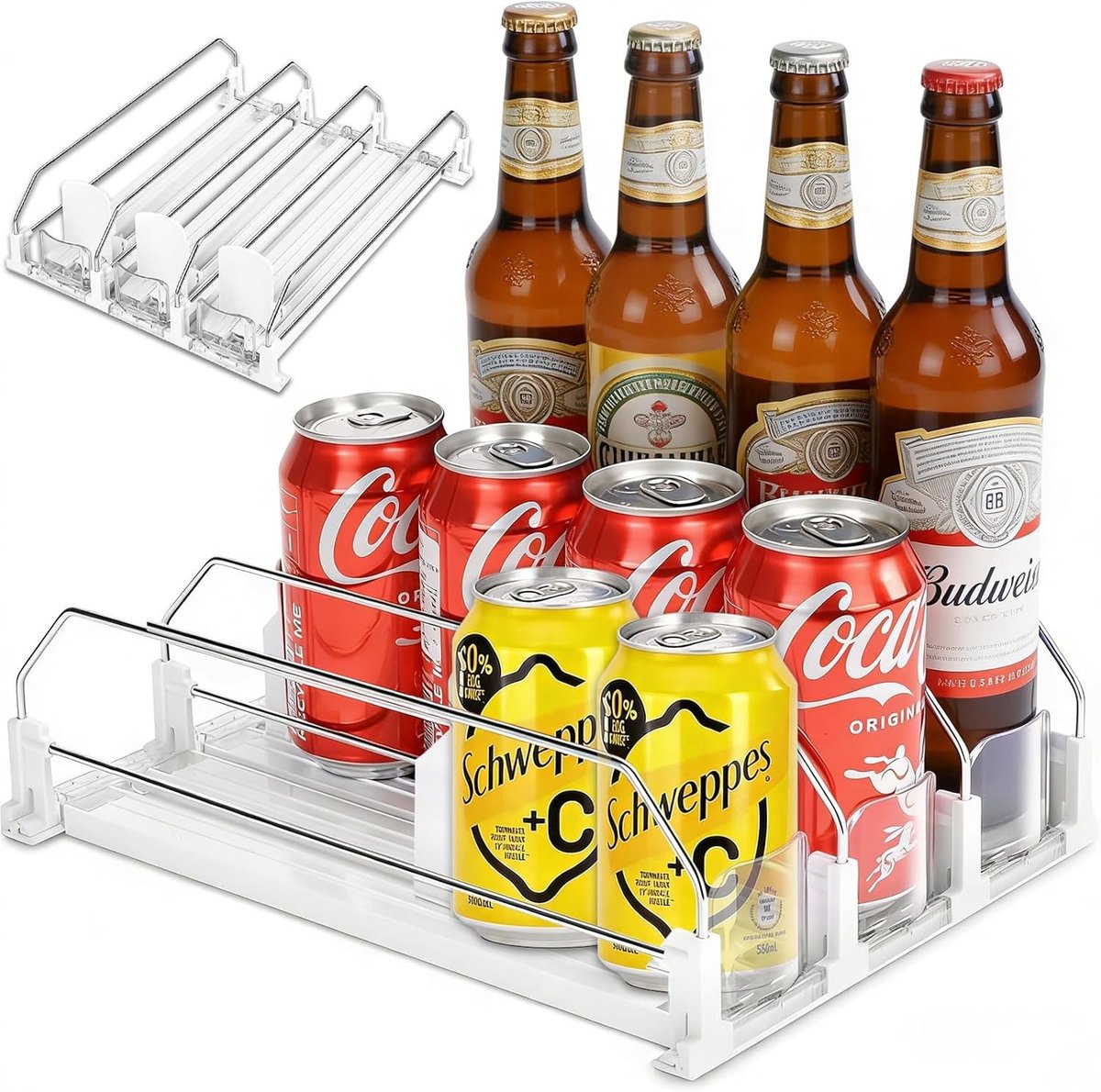 Koelkastdrankenopbergrek - Transparant - 32 x 25 cm - Automatische Blikjesdispenser - Voor Keuken en Supermarkt