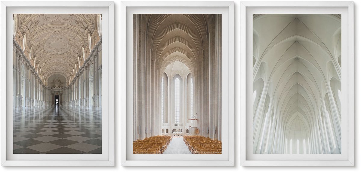 Wallfluent 3-Delige Schilderij Set - Interieurs Van Historische Gebouwen En Kathedralen - 40 x 60 - Stijlvolle Muurdecoratie - Slaapkamer
