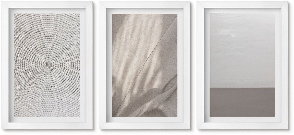 Wallfluent 3-Delige Schilderij Set - Verfijnde Natuurlijke Texturen In Boho-Stijl - 20 x 30 - Muurdecoratie - Interieur Decoratie - Moderne Wanddecoratie
