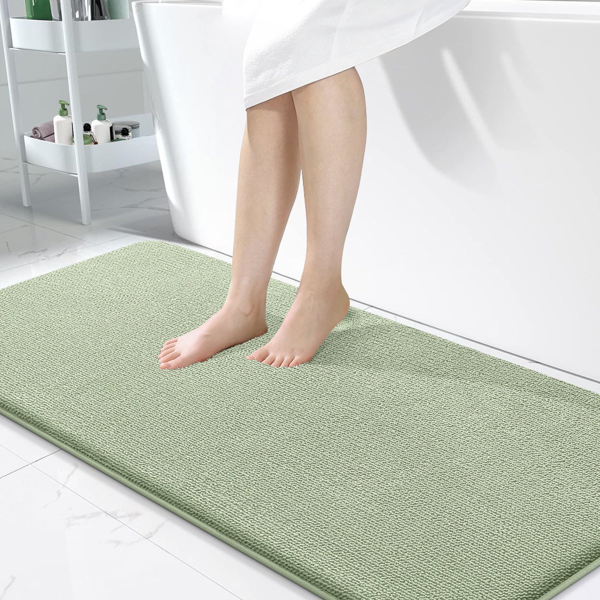 Olanly Badmat Antislip – Dikke Geheugenschuim Douchemat – Badmat Badkamer – Sneldrogend Vloermat – Grasgroen – 61X120cm