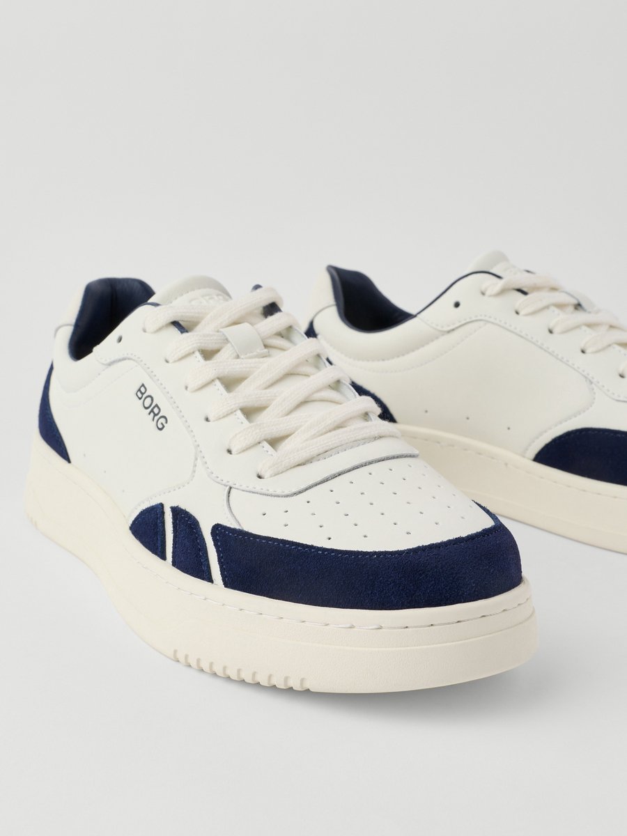 Björn Borg Victory Leren Sneaker Heren Lage Schoen Mannen - Wit/Donkerblauw - Maat 45