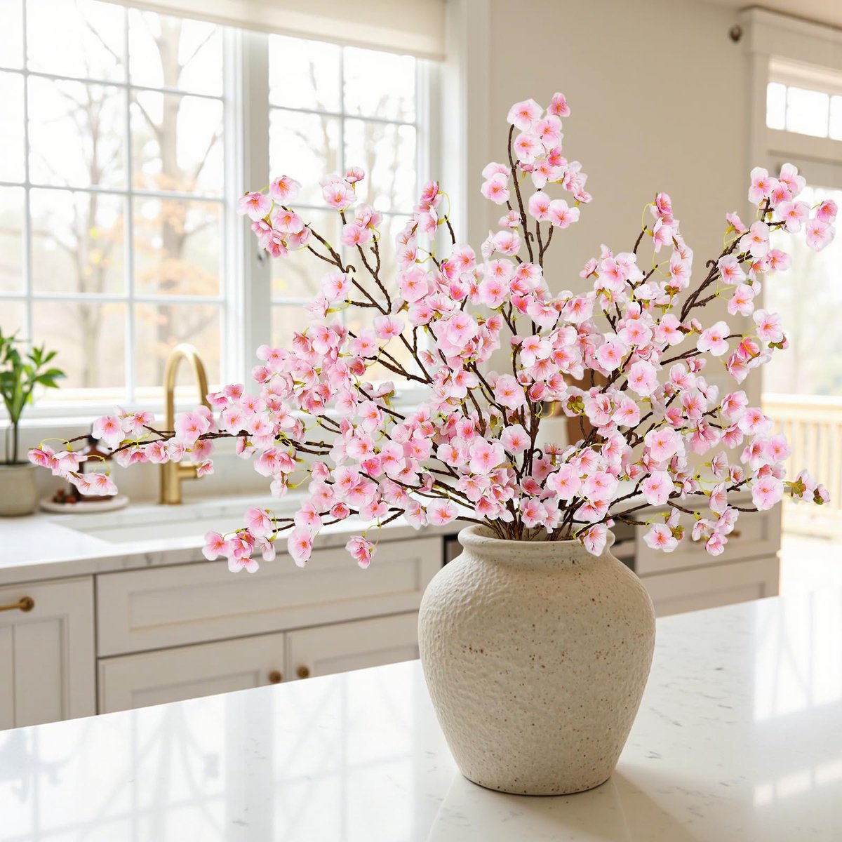 UXORSN 4 stuks kunstmatige kersenbloesemtakken, 100 cm, kunstbloemen zoals echte roze perzikbloemen - ShopVlot