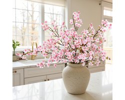 UXORSN 4 stuks kunstmatige kersenbloesemtakken, 100 cm, kunstbloemen zoals echte roze perzikbloemen - ShopVlot