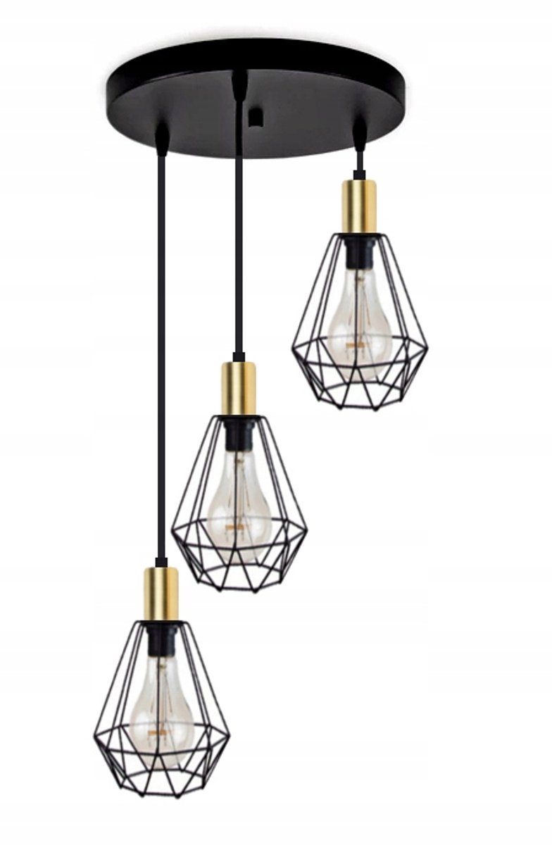 Hanglamp Markos II 112K - Zwart/Goud, ruitvormige kap