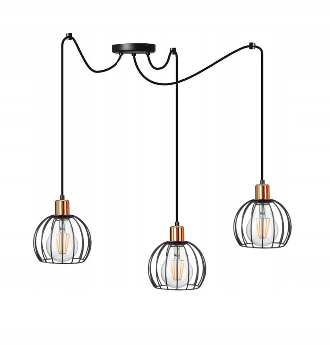 Hanglamp Diamant Spider Zwart/Koper E27 3x60W