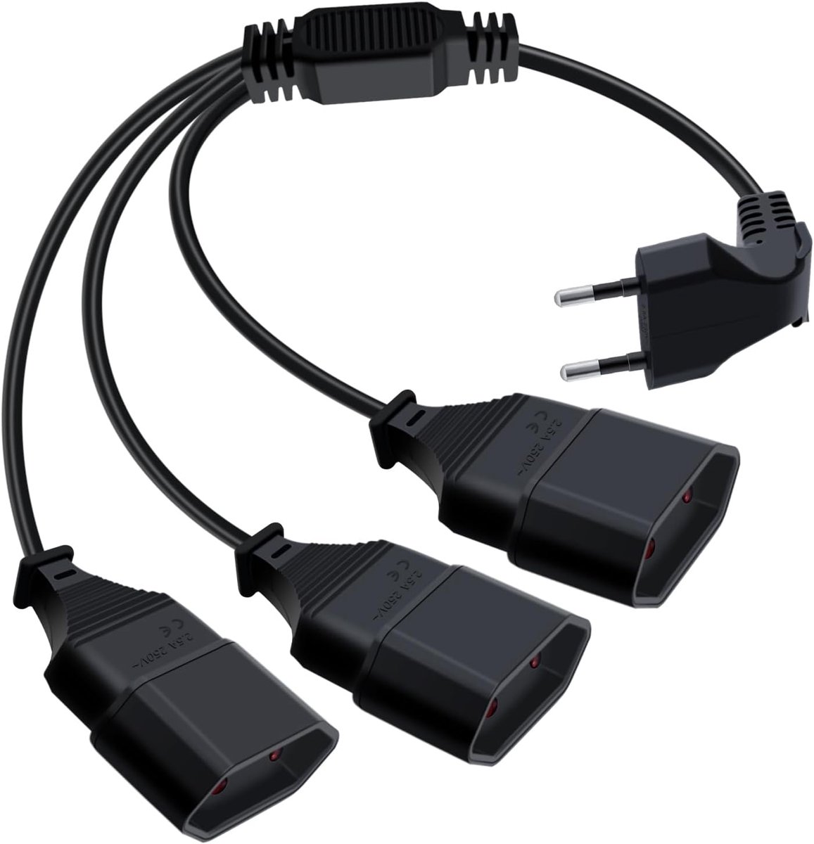 Euro Plug 3 to 1 Expansion Cable Euro Plug 90° Distributor 3x Extension Cable Flat to Round 2.5A 250V, for Household - ShopVlot