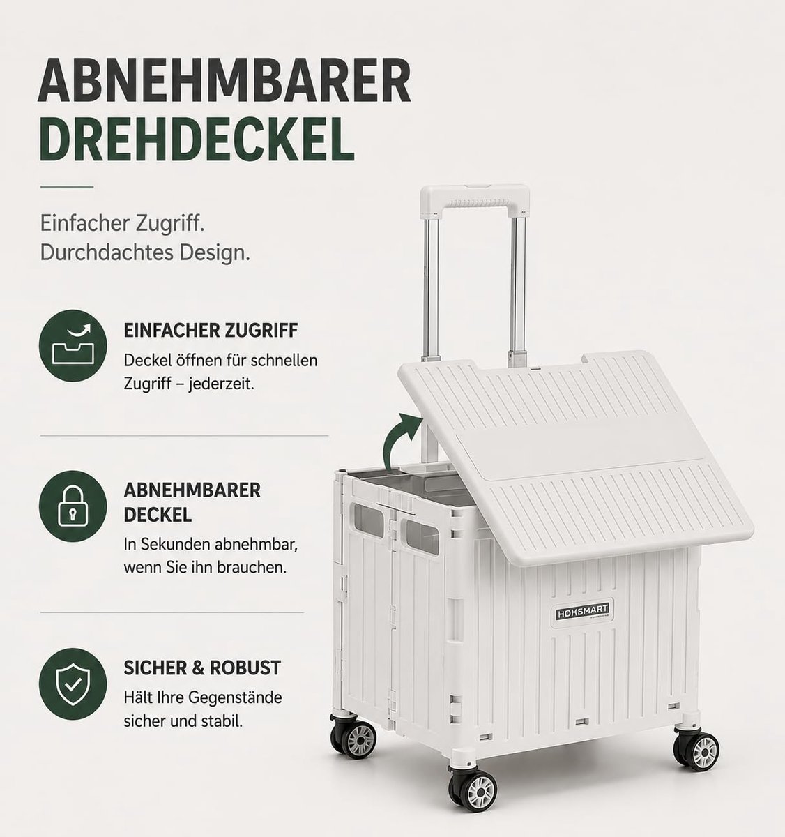 Opvouwbare boodschappentrolley, 65 l, lichtgewicht 4,2 kg, met telescopische handgreep, klapbox op wielen, voor - ShopVlot