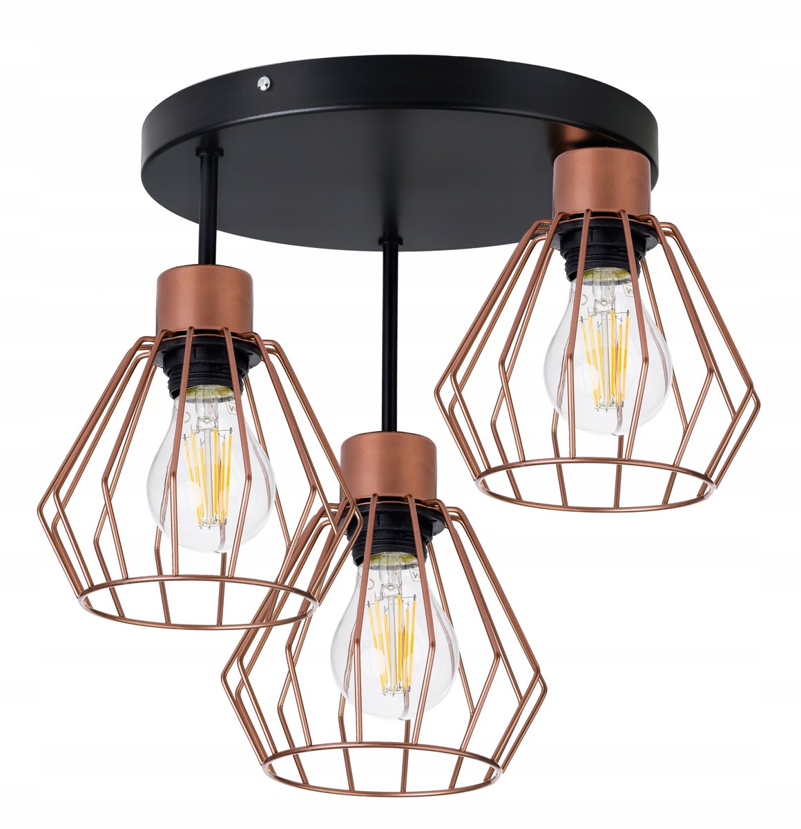 Merkloze Plafondlamp met 3xE27, Loft Stijl, Koperen Accenten