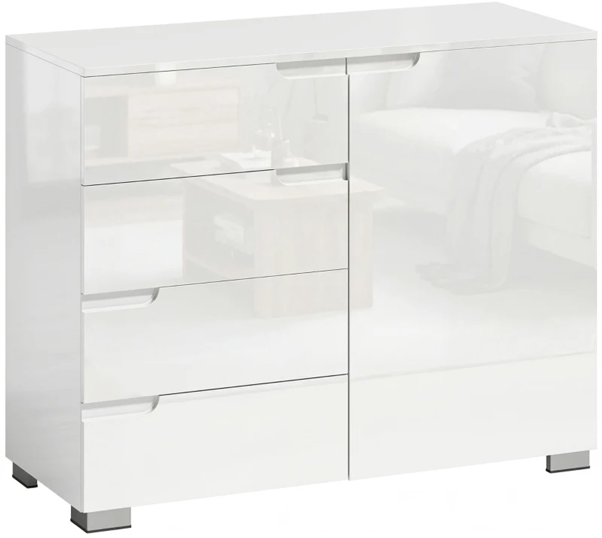 Dressoir - Ladekast met 4 laden - 1 deur - Verstelbare plank - Voor woonkamer en slaapkamer - 100 x 40 x 80 cm