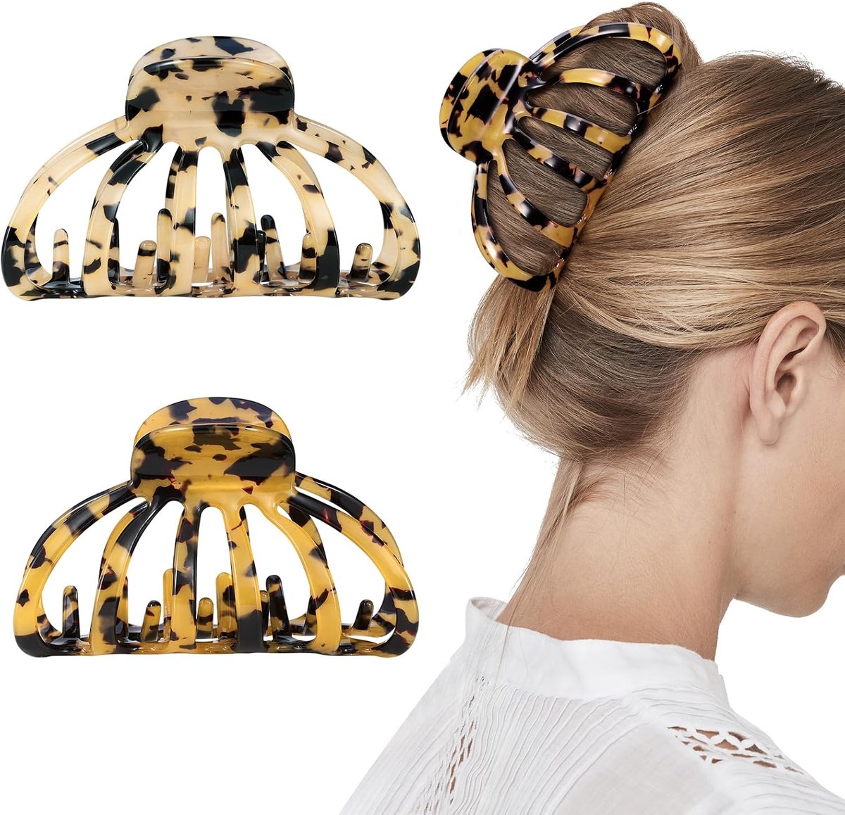 Shinowa Hair Clips, 2-Pack Bohemian Tortoise Shell Hair Claw Clips Strong Hold Big Hair Jaw Clips for Thick Hair, Hair - ShopVlot