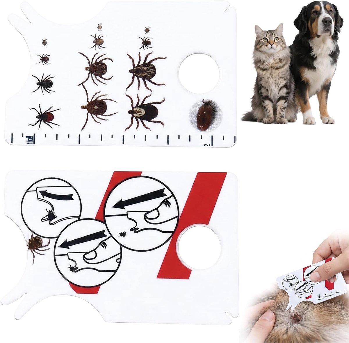 2 stuks tekenverwijderingskaart met vergrotingslens: tekentang voor heren, honden en katten, draagbare - ShopVlot