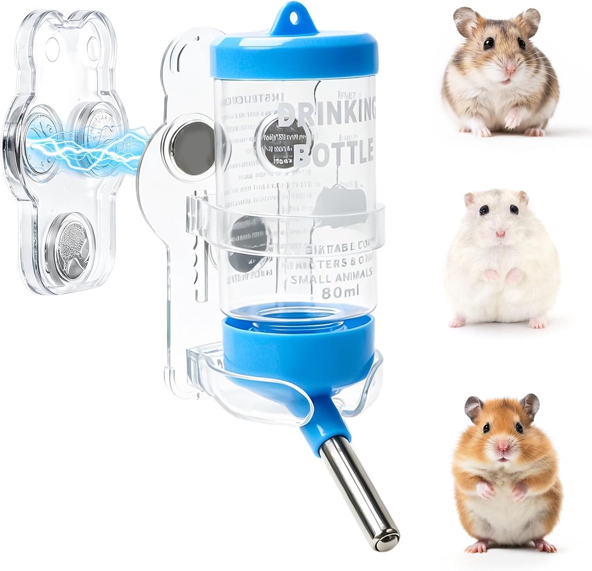 Magnetische hamster-waterflessenhouder, Nederlandse varkens-goudberen-drinkbak voor flessen tot Ø 5 cm, voor hamsters - ShopVlot