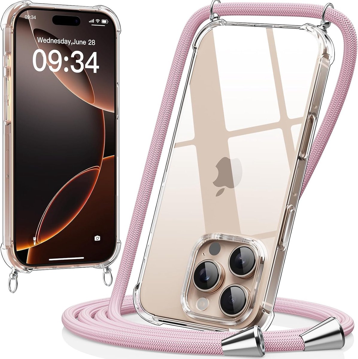 caslord Telefoonhoes met koord, compatibel met iPhone 16 Pro Max, halskoord, hoes om om te hangen, transparante hoes - ShopVlot