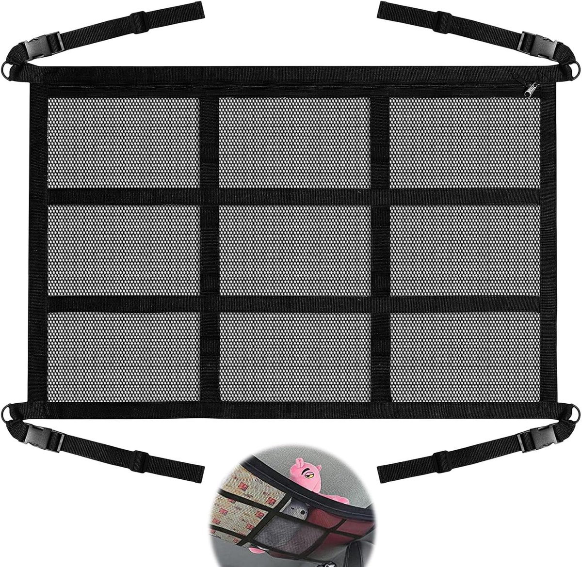 80 x 53 cm Car Storage Net with Zip, Net Compartment, Organiser for Car, RV, Roof Net, Large Load, Camping Accessories - ShopVlot