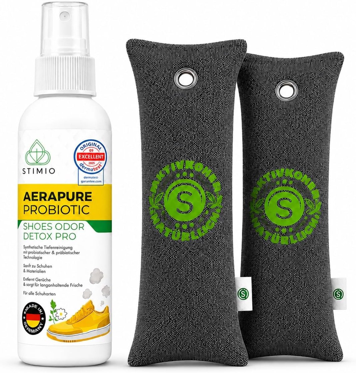 Schoenen set tegen geur - 2 actieve koolstofzakken + schoenspray 100ml - Natuurlijk en effectief - ShopVlot