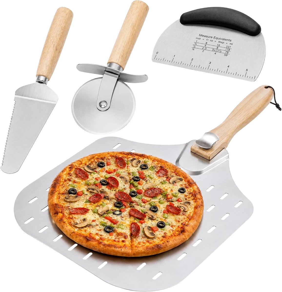 4-delige pizzaschep geperforeerde set - 30 × 35 cm - ShopVlot