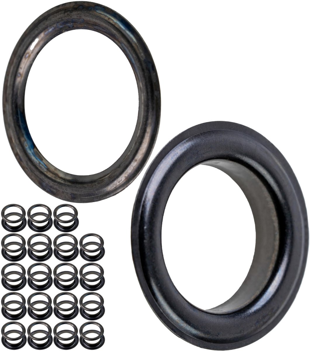 Eyelets en schijven set, Ø 11 mm binnenwerks, 20 paar, in zilver-zwart, messing, set zonder tang, oogschijven voor - ShopVlot