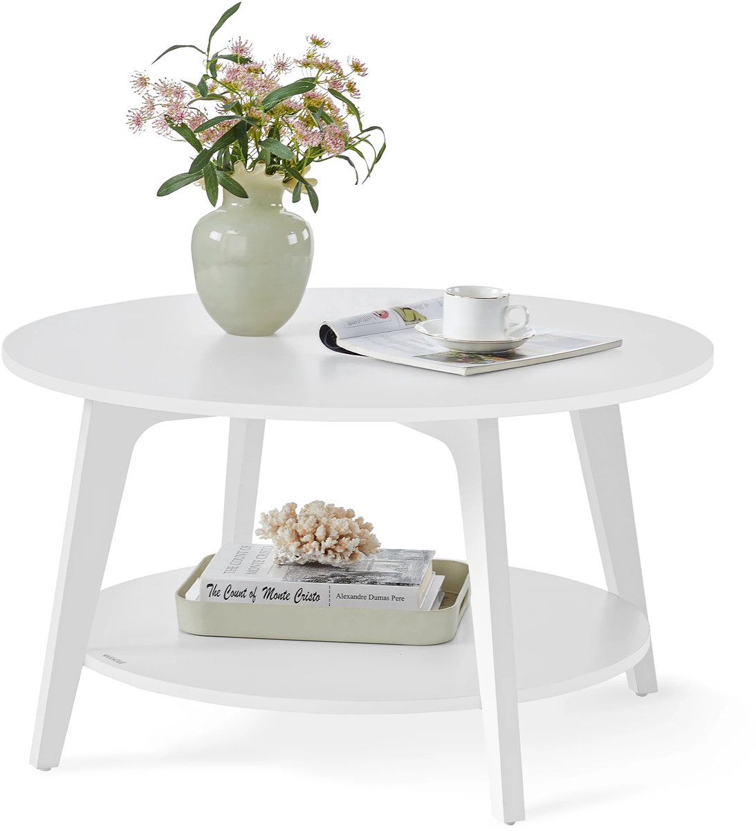 G&G salontafel - Bijzettafel - Ronde - 2 Niveaus - Diameter 80cm - Hoogte 45cm - Woonkamer - Opbergrek - Scandinavisch - Wit