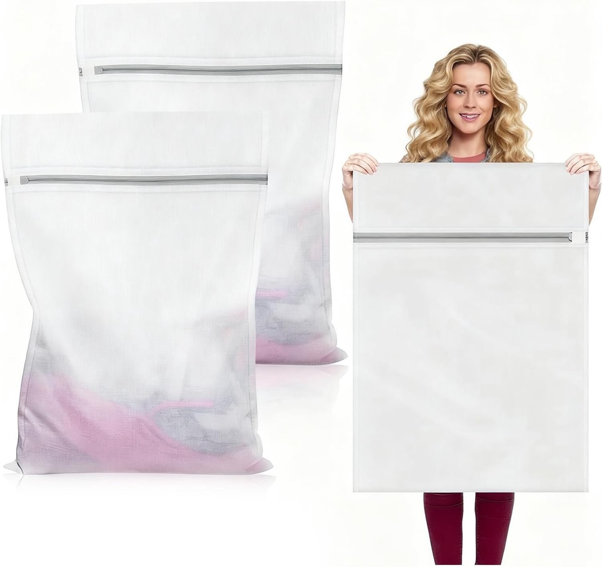Wasnetjes met ritssluiting - Wit - 60 x 80 cm - Grote waszakken van mesh - Voor delicate kleding en beddengoed