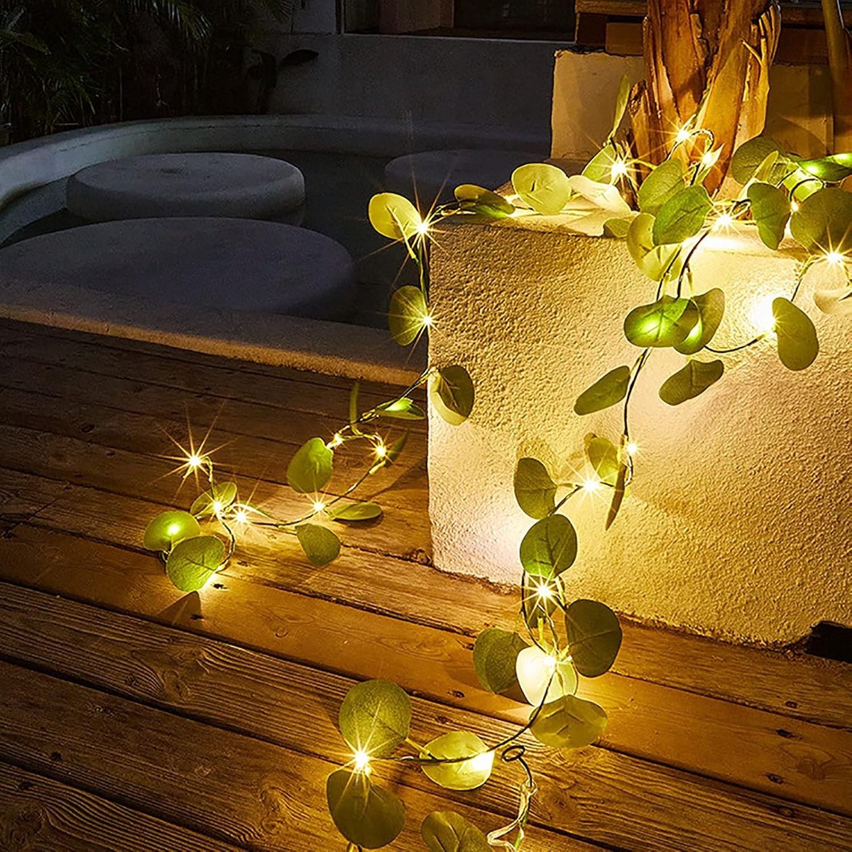 Led-Lichtsnoer - Groen - Eucalyptus - Kunstplant met Batterij en Koperdraad - Voor Decoratie in Huis en Tuin
