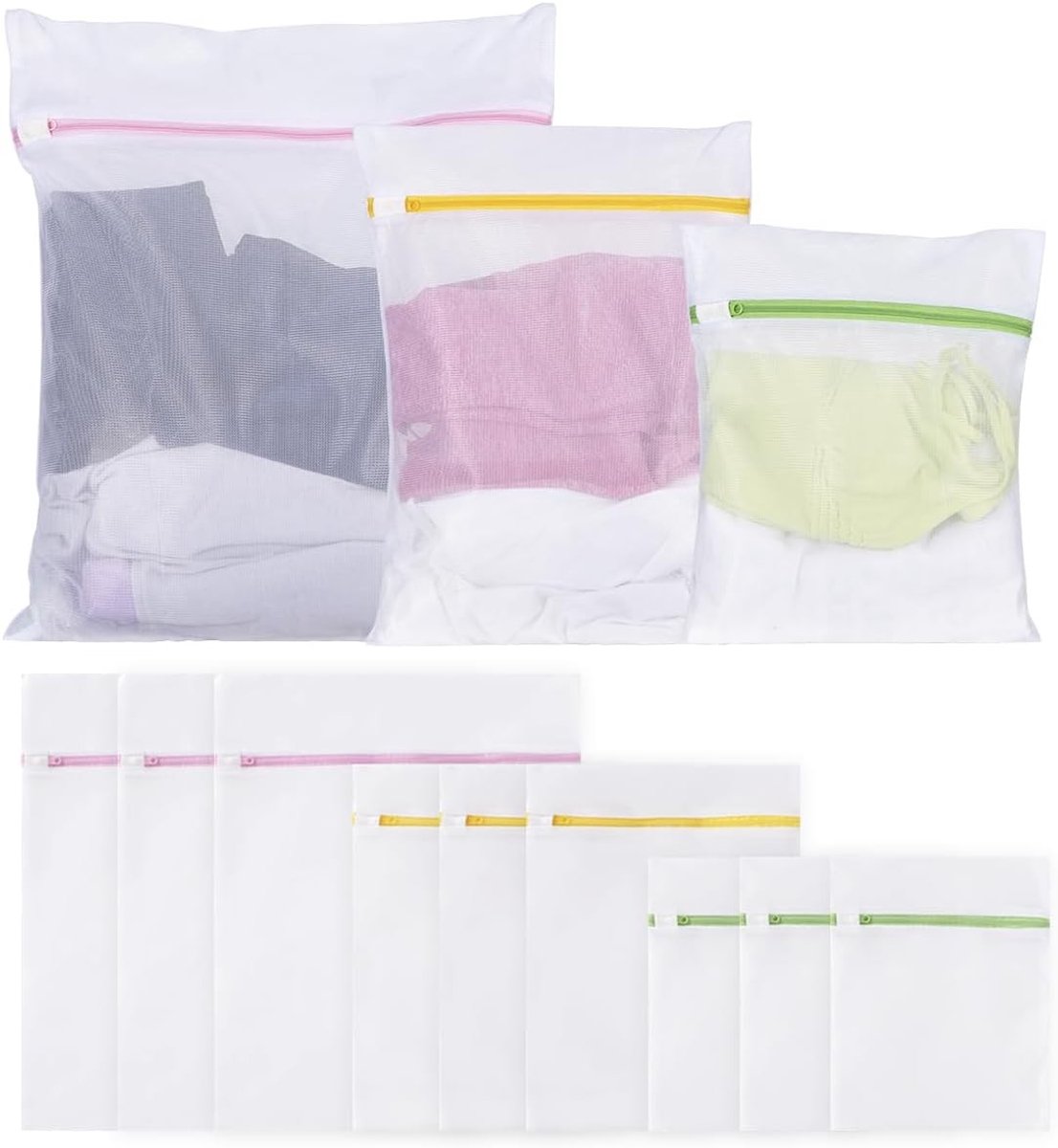 Wasnetjes met ritssluiting - Groen, Geel, Roze - Diverse maten - Nylon waszakken voor wasmachine - Bescherming voor kleding