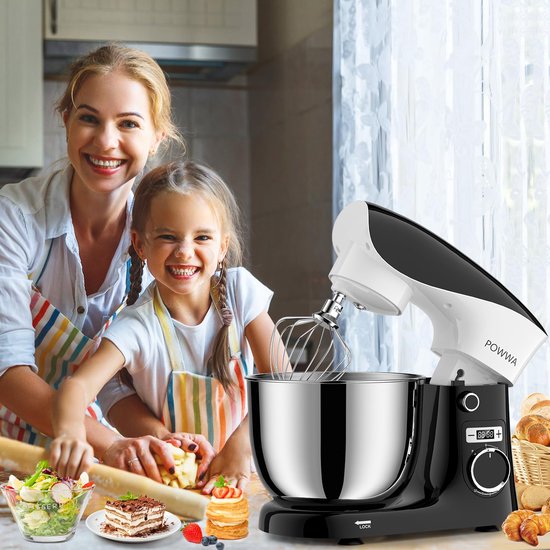 Keukenmachine 1500W - 5L RVS Mengkom - 10 Snelheden - Kneedmachine met 3 Opzetstukken - Zwart/Wit — afbeelding 5