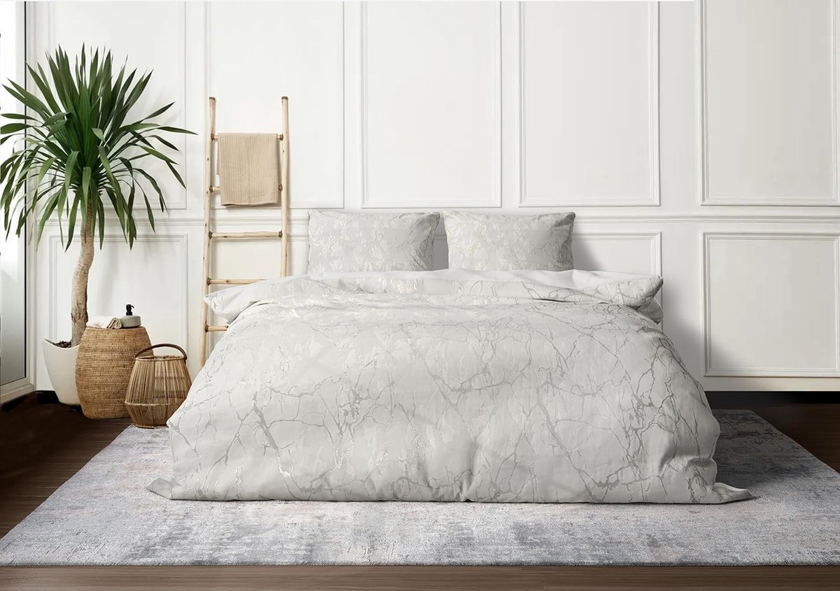 Dekbedovertrek Marbel Foil Velvet - off white 140x200/220cm - ShopVlot