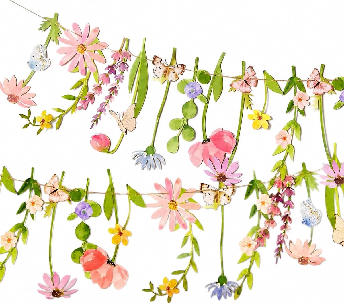 Pastel madeliefjes banner met vlinder voor tuinfeest, verjaardagsdecoratie - ShopVlot