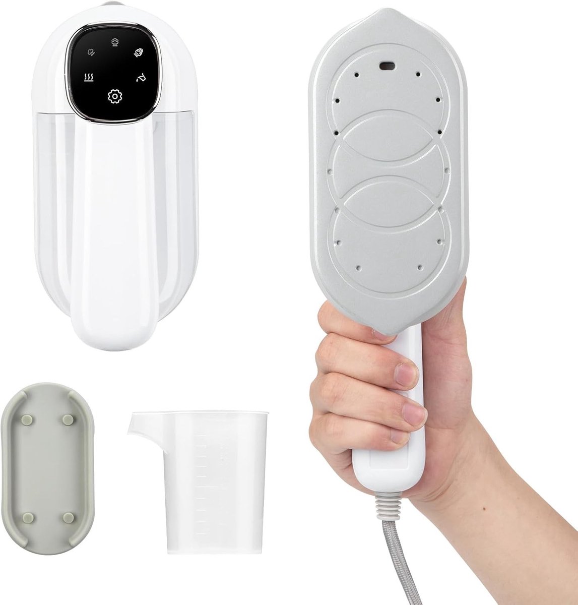 Reisstrijkijzer klein - Wit - 15,0 x 9,4 cm - Handheld 2-in-1 Kledingstomer met Opvouwbare Handgreep - Voor Reizen en Thuis