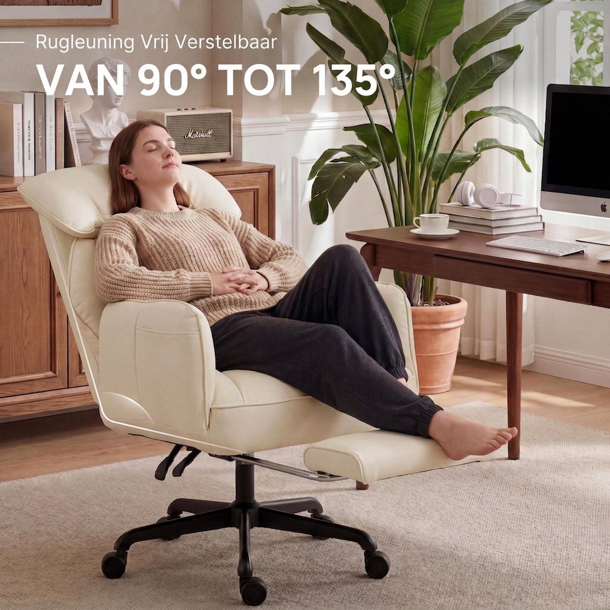 Dowinx - Gamestoel - Gamestoelen - Verstelbare Gamingstoel - Ergonomische Bureaustoel - Grote Bureaustoel - Game stoelen - Bureaustoel pocketvering - Game bureaustoel - chair - PU - Wit thumbnail 4