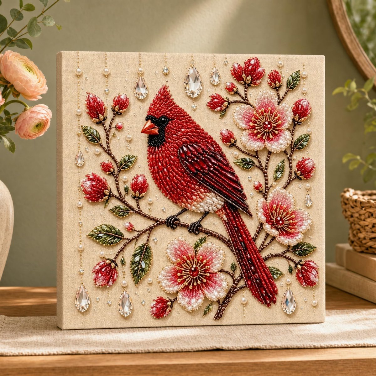 Casalora® Vogel Parel Diamond Painting – DIY 3D Parel Kunstwerk – Decoratie op Canvas met Frame – Creatieve Hobby voor Volwassenen – Vogel Wanddecoratie – 20 × 20 cm