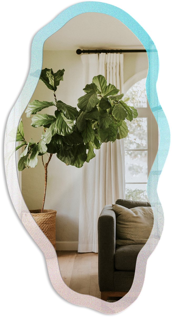 TULUP Pastelkleurige Overgang Spiegel - Blauw Rechthoekige Spiegel Met Modern Design - Organische Spiegel - Slaapkamer, Kantoor, Woonkamer - Boho - 45x90 cm - Totale afmeting 52x97 cm Pastelkleurverloop, Blauw