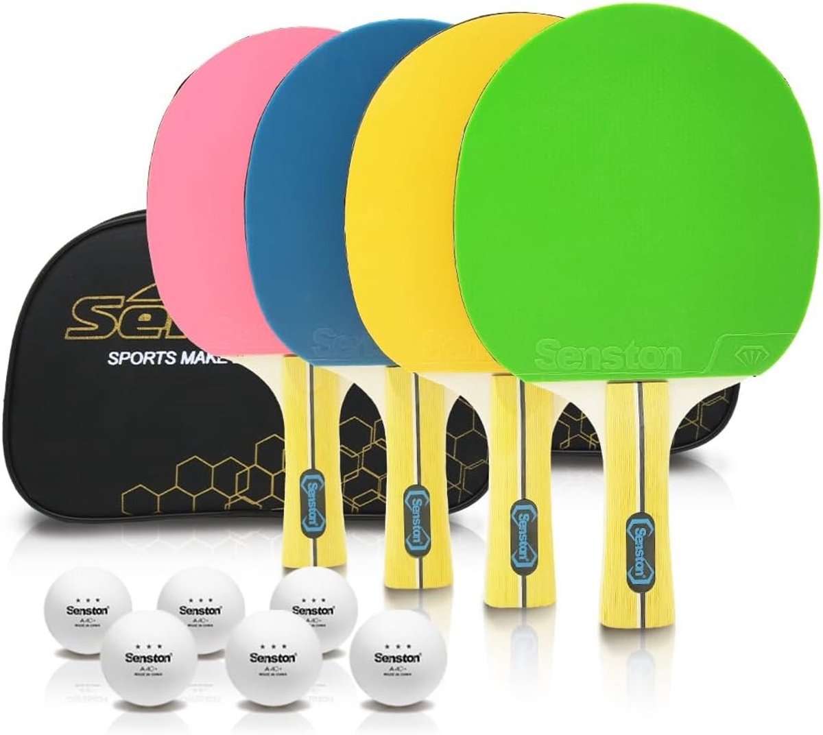 Tafeltennisnetje voor elke tafel - 4-delige set tafeltennisbatjes - Hout - Voor jongeren en volwassenen