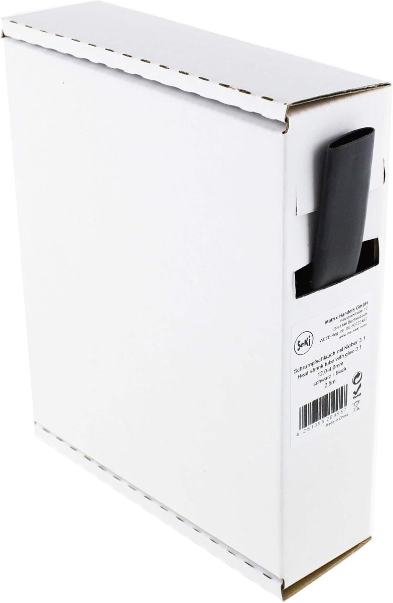 Krommingsslang zwart 3:1 met lijm - 12-4 mm - 2,5 m dispenserdoos - beschermt en is waterdicht - Luxento