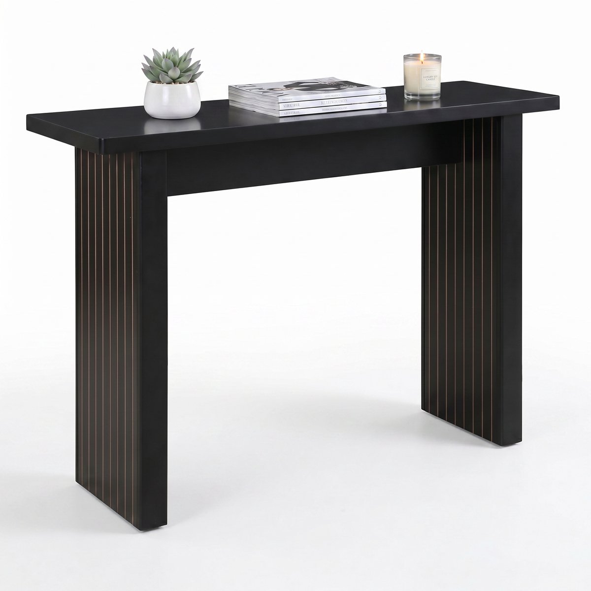 SensaHome Japandi Consoletafel – Sidetable met Geribbelde Poten – 110x35x75 cm – Zwart